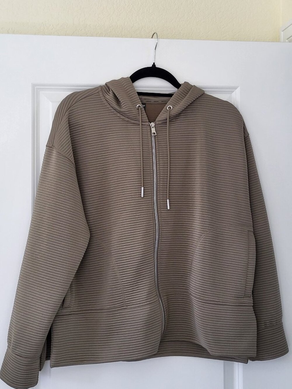 DKNY Hoodie Women's Large Olive Green Full Zip Athleisure Relaxed Comfort